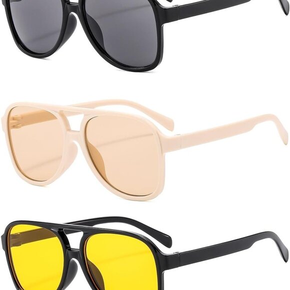 Vintage Aviator Sunglasses Unisex Retro 70s Oversized Yellow UV400 Shades - Picture 1 of 6
